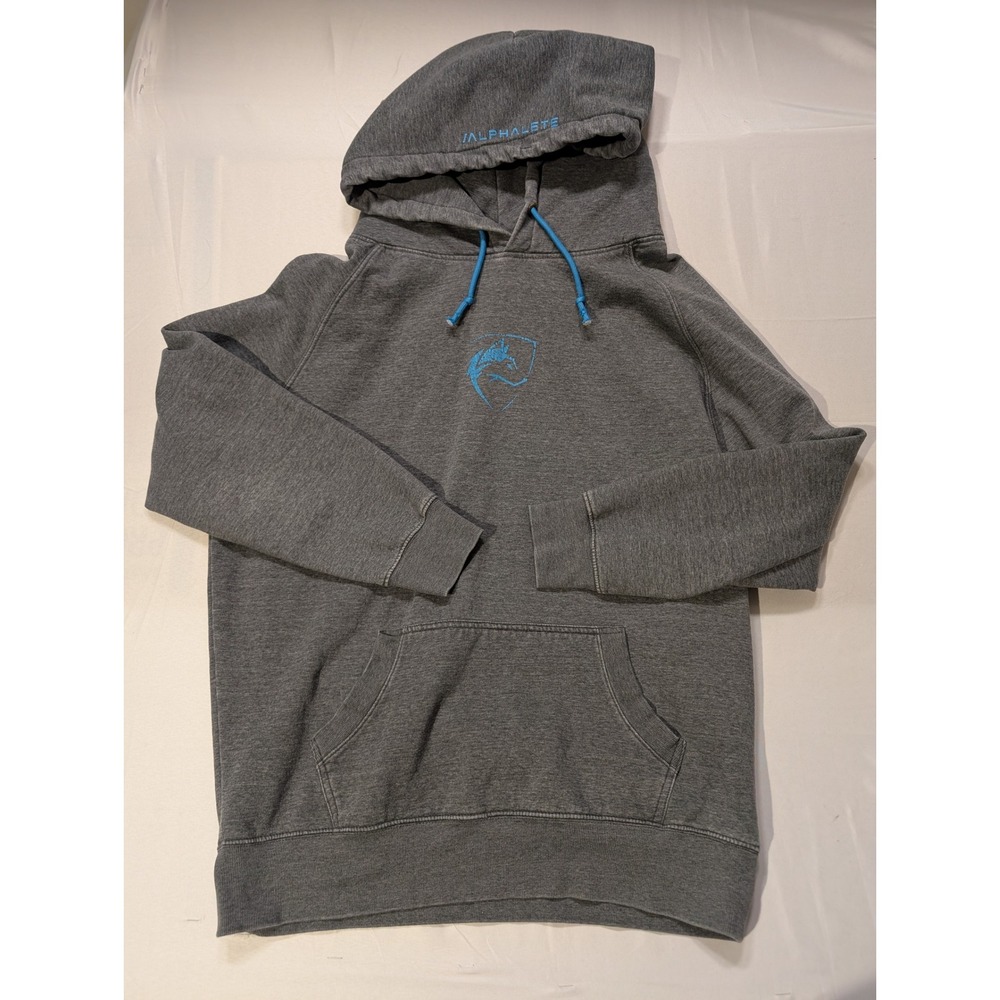 Alphalete Athletic Mens 2XL Grey Blue Wolf Head Logo Pullover Hoodie Sweatshirt